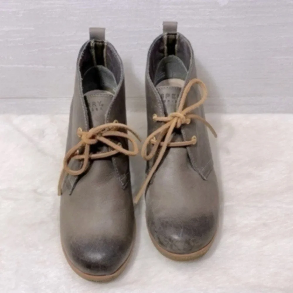 Sperry Women's Harlow Burnished Leather Wedge Bootie Size 7.5M Color GRAPHITE